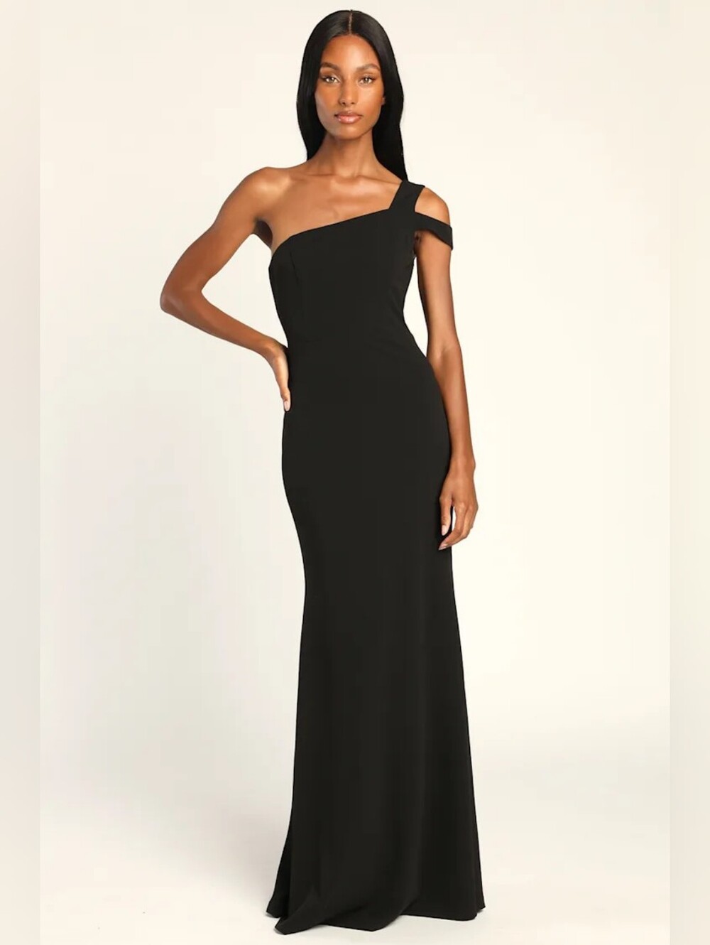 Lulu's One-Shoulder Black Evening Gown
